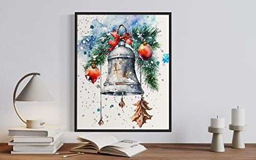 Божиќ Бел акварел ѕид уметност, Божиќ бел постери за ѕид, Божиќ бел слика, Божиќ ѕвонче отпечатоци за ѕид декор. 159