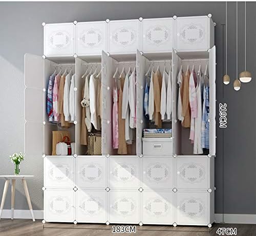 Преносна гардероба за складирање на облека, плакарот за спална соба Армоар со висечка коцка коцка Модуларен кабинет за чевли за чевли за складирање на решетки-W L183XW
