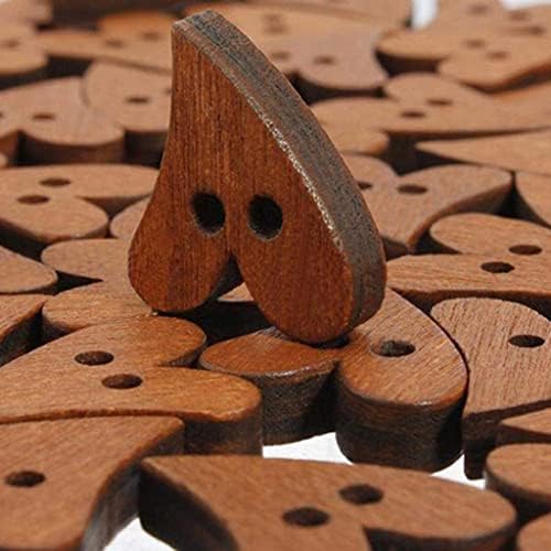 100 парчиња кафеава форма на срце со 2 дупки дрвени копчиња за шиење за шиење за заштитени занаетчиски занаетчиски занаетчиски производи