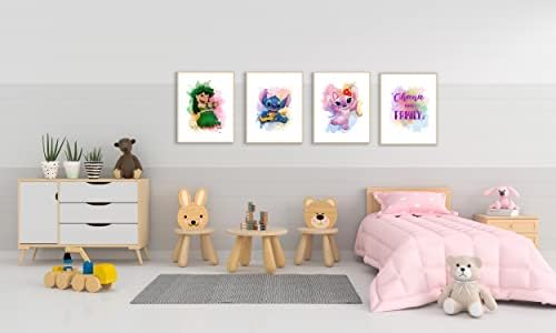 Gwency Design Lilo & Stitch Posters Posters - сет од 4 - lilo & Stitch Wall Art Decor Decor for Decor за деца - расадник, бања, декор за игротека