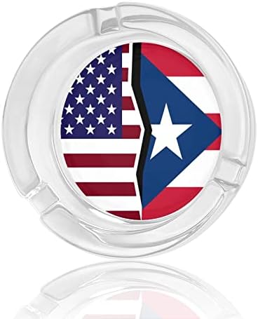 Американско и Порто Рико знаме стакло од пепел за цигари за преносен фиока за пепел, преносен држач за пепел, за затворено на отворено