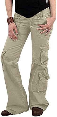 Злови сиви карго панталони за жени, женски широки товарни панталони со џебови широки панталони за нозе лабави долги панталони товарни панталони