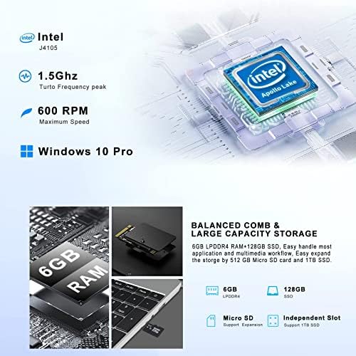 Рузава 15.6 ЛАПТОП 6GB RAM МЕМОРИЈА 128gb SSD Традиционални Лаптопи Компјутер Windows 10 Pro Intel J4105 2.4 G+5G WiFi Bluetooth
