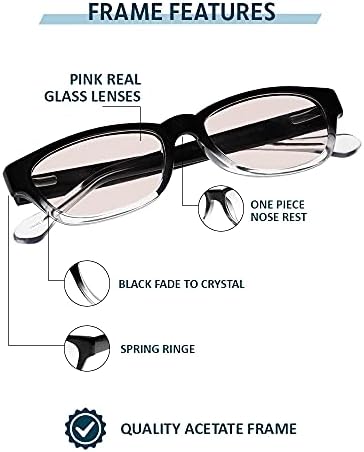 Стаклени Очила За Читање Розови Вистински Стаклени Леќи Во Стилска Ацетатна Рамка Достапна при Зголемување на Читањето +0,25 до +3,00