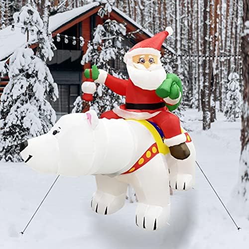 Comin 6,6 ft Божиќен надувување Дедо Мраз на поларна мечка, разнесени украси во дворот со вградени LED диоди за Божиќ во затворен затворен