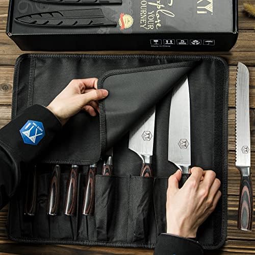 Ножеви за готвачи од не'рѓосувачки челик XYJ поставени рачно изработени фалсификувани ножеви за ножеви ножеви со кожна обвивка и ролна торба