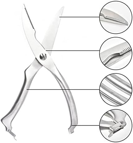 Конгеални ножици за коски од коски од не'рѓосувачки челик ножици за домаќинства со храна, мултифункционални ножици на коски од риба