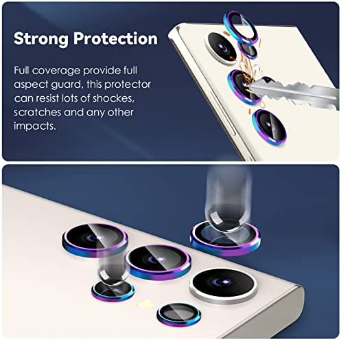 CloudValley [3 + 2 парчиња заштитник на леќи за камера за Samsung Galaxy S23 Ultra, 9H калено стакло + алуминиум легура метал