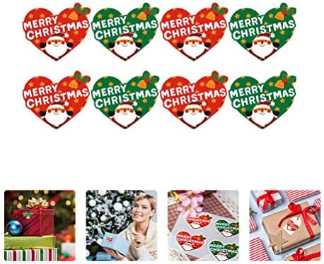 Bestoyard 400pcs Среќен Божиќ налепници самостојно лепење на срцеви етикети запечатување налепници за подароци Дедо Мраз Божиќна празник