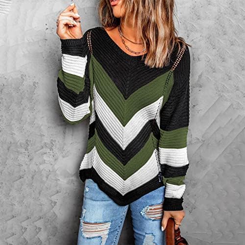 Женски женски џемпер во боја на џемпер, лабава плетена џемпер врвови есен шарен џемпер од кабел за кабел