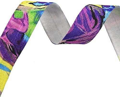 2 5 10 Двор 5/8 15мм Виолетова Апстрактно Печатење Преклопување Еластичен Спандекс Сатенска Лента Лента Вратоврска За Коса Фустан За Шиење