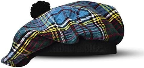 Шкотска Тами капа Традиционална Килт Там О 'Шатнер акрилна волна рамна хауба разни тартанци со помпом