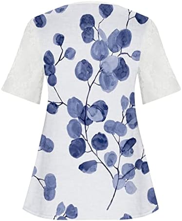Врвови за ракави на чипка за жени, жени летни врвови на летни цвеќиња со цвеќиња со кратки ракави со кратки ракави v вратот копче Блуза