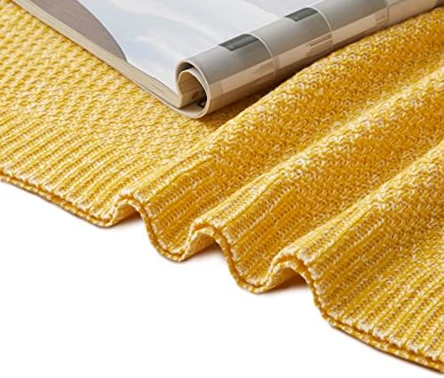 Eychei сенф жолт кабел плетено фрлање ќебе 50 x 60 меко пријатно плетено ќебе, лесен топол декоративен софа плетен кревети