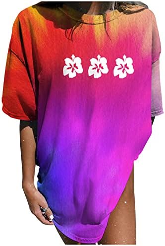 Врвна маица женски кратки ракави памучни графички печати цветни лабави лабави вклопени гроздобер вратоврска боја случајна маица зи