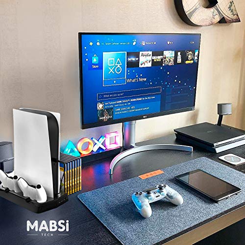 Mabsi Tech PS5 Станица ЗА Ладење, Стојат Вентилатор За PlayStation 5, Вертикална Ладење ВЕНТИЛАТОР СТАНИЦА PS5 И Полнач Пристаништето