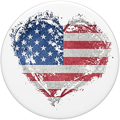 Гроздобер американски облик на срцето Американско знаме Стилски дизајн PopSockets PopGrip: Заменлива зафат за телефони и таблети