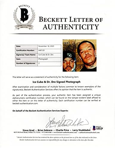 Д -р Дре и мраз коцка потпишаа Autograph 8x10 Photo NWA рапери хип хоп икони Бекет Бекет