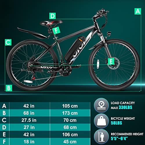 Виви електричен велосипед, 27,5 Електричен велосипед за возрасни 500W Електрични планински велосипеди Електрични електрични електрични електрични велосипеди со 48V 10.