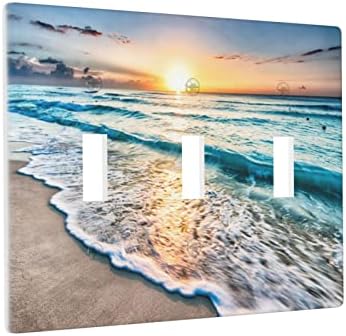 Nozidse Ocean Beach Sunrise Triple Toggle Light Switch Cover Декоративни таблички за прекинувачи и излезни капаци wallидни плочи за електрична