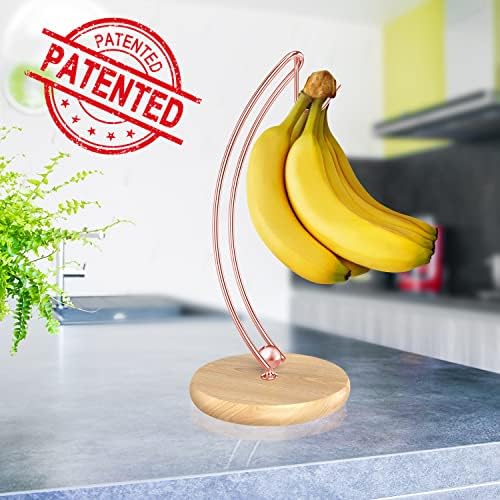 Ознака држач за држачи за банана - најновата патентирана модерна закачалка за банана дрво со база од дрво од не'рѓосувачки челик