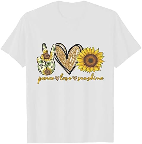 Рузијог сончогледна кошула за жени лето лето -случајна симпатична графичка туника, кратки ракави, смешни маички кошули против вратот