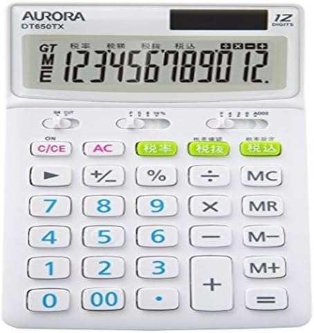 Аурора Јапонија DT650TX-W Калкулатор, 12 цифри, вклучен прекинувач за даночна стапка, бели x 20 парчиња
