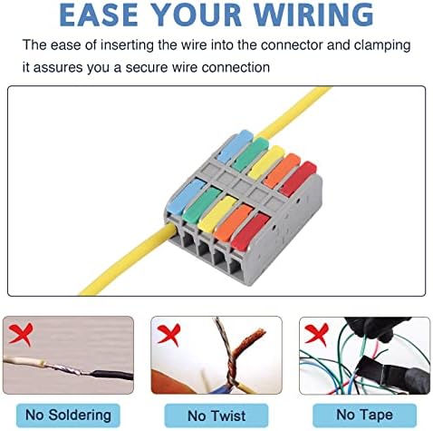 Конектори за жица од рачката 10 парчиња, заштитни рачни 5 проводници Електрични конектори за AWG 24-12 жици, конектори за еднократно жица