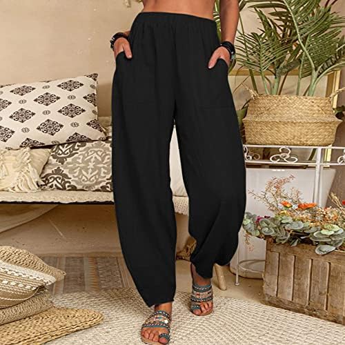 Beuu летни шипки со џемпери со џебни женски лабави панталони за глуждот, обичен фенер, затегнати панталони со хареми