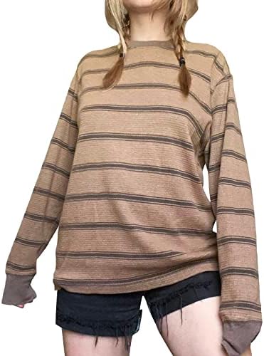 Y2k гроздобер лабава лабава маица со долги ракави пулвер 90-тите екипаж печатено Харајуку преголема широко џемпер естетска