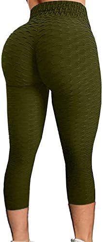 МГБД тренинг јога панталони жени меурчиња текстурирани хеланки со високи половини за контрола на стомаци