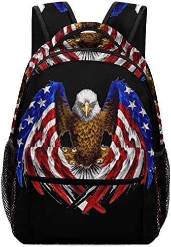 Ќелав Орел Американско Знаме Ранец Со Голем Капацитет Смешна Печатена Графика 16во За Училишно Патување