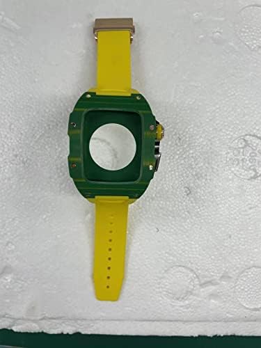 CNHKAU CARBON FIBER CASE за Apple Watch 7 45mm не'рѓосувачки челик лента за тока за iWatch 6 SE 5 4 Series 44mm DIY модификација комплет