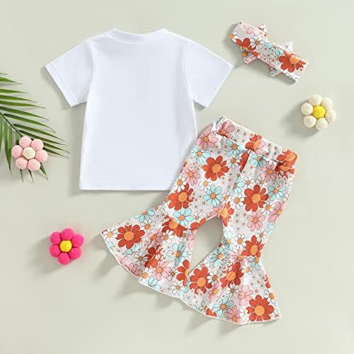 Облека за бебе девојче со деца со кратки ракави печати маица врвови цветни bellвончиња дното на главата летна облека
