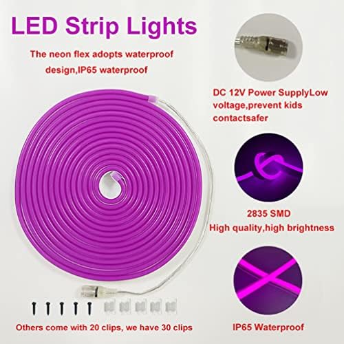 Vasten LED неонско јаже светло, 16,4ft/5m 12V DC LED неонски ленти светло, силиконски LED неонски флексибилен сечење 1 см за украси на отворено