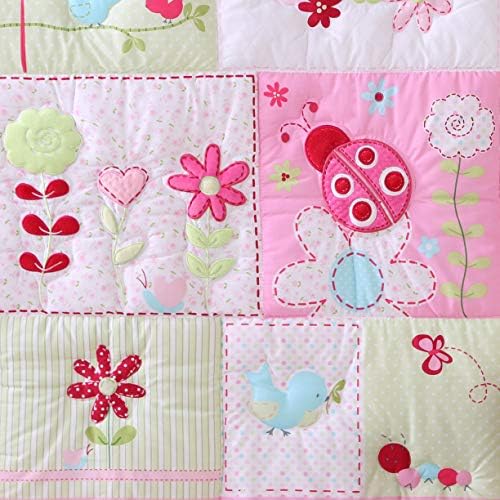 Вивилинен розова бубамара за постелнина за бебиња за креветчиња за девојчиња 3 парчиња цвеќиња на птици, новороденче за расадници, облекувач на