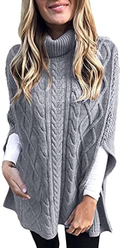 Пончо џемпер за жени кабел плетен теризба за шрапови, завиткан џемпер, пад зимски бучен пулвер џемпер скокач