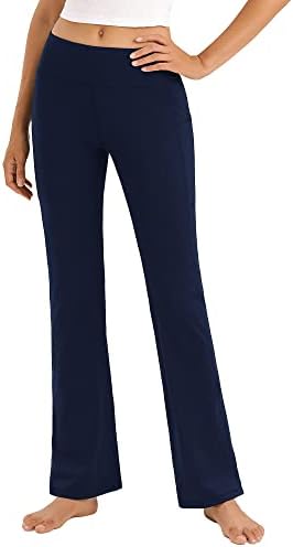Stelенски женски подигачи јога панталони со џебови за контрола на стомакот Панталони со високи хеланки на пламен со високи половини
