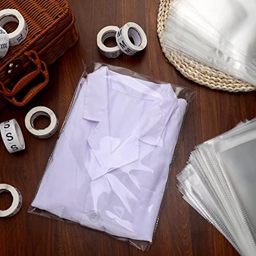 300 парчиња самостојно запечатување чисти поли -торбички за пакување торби со налепници со тркалезна големина Леплива големина налепници за облека,