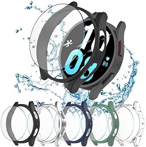 [5+5 пакет] Компатибилен за Samsung Galaxy Watch 5 и Galaxy Watch Watch 4 44mm Случајот за заштитник на екранот, капакот на мат компјутерски браник+5 водоотпорен без магла заштитник на екр?