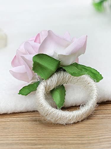 Rehobo Rose Flower Clain Rings сет од 4, занаетчиски држач за салфетка од салфетка, Денот на благодарноста, Божиќ, Валентин, банкет,