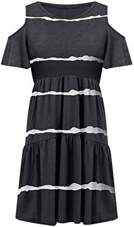 Fragarn женски обичен ладен ракав за ладно рамо мини фустан лето лабава кратка пушка плетена фустан со џебови