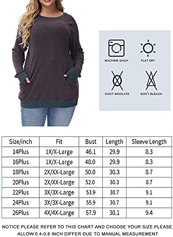 Алеграс плус големина џемпери за жени без качулка екипаж пулвер со долги ракави врвови паѓаат обична маичка за туника