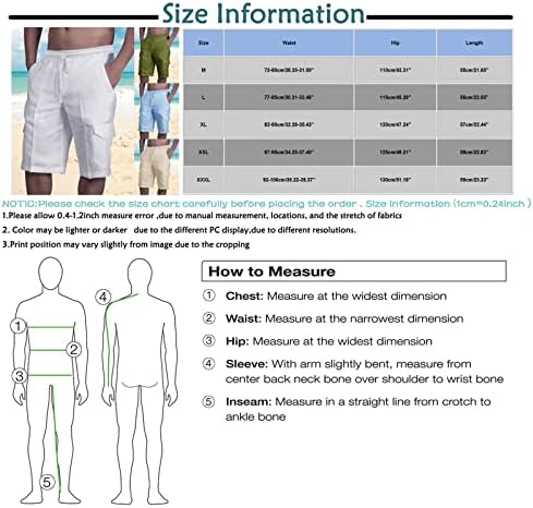 Машки шорцеви за машка памучна постелнина со памучни постелнини повеќе џебни врски за фитнес вежба за плажа панталони