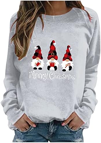 Божиќни женски џемпери снегулки од снегулки со долги ракави за џемпери за џемпери од пулвер, лабав џемпер на пуловер