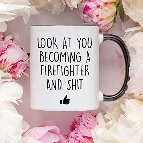 Younique Designs Идни кригла за кафе на пожарникари, 11 мл, пожарникар за матура за мажи, кригла за дипломирање на оган академија
