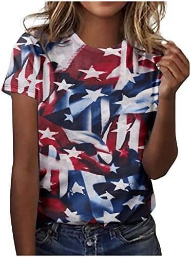 Дами Американско Знаме Сончоглед Цветна Графичка Блуза Краток Ракав 2023 Памучна Кошула За Вратот На Екипажот ЗА ТИНЕЈЏЕРКИ ИК