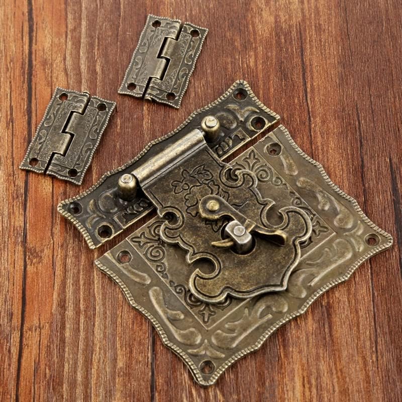 Hunges на вратата од Мутеки, 2 парчиња кабинет за кабинет, се зачудува хардвер за бронза од бронзена кутија HASP, врзана брава за накит дрвена кутија/бронза/84x81mm
