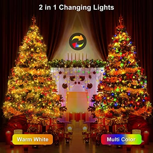 Нерами Божиќни низа светла на отворено, 300 LED 99ft светли бајки водоотпорни светла со паметна апликација далечински управувач 8 режими разнобојни