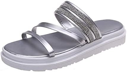Папучи за жени летни трендовски rhinestones лесни рамни сандали со лежење чевли за слајдови за дишење